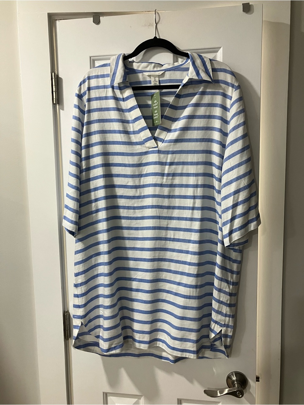H&M dress Sz L linen blend striped blue